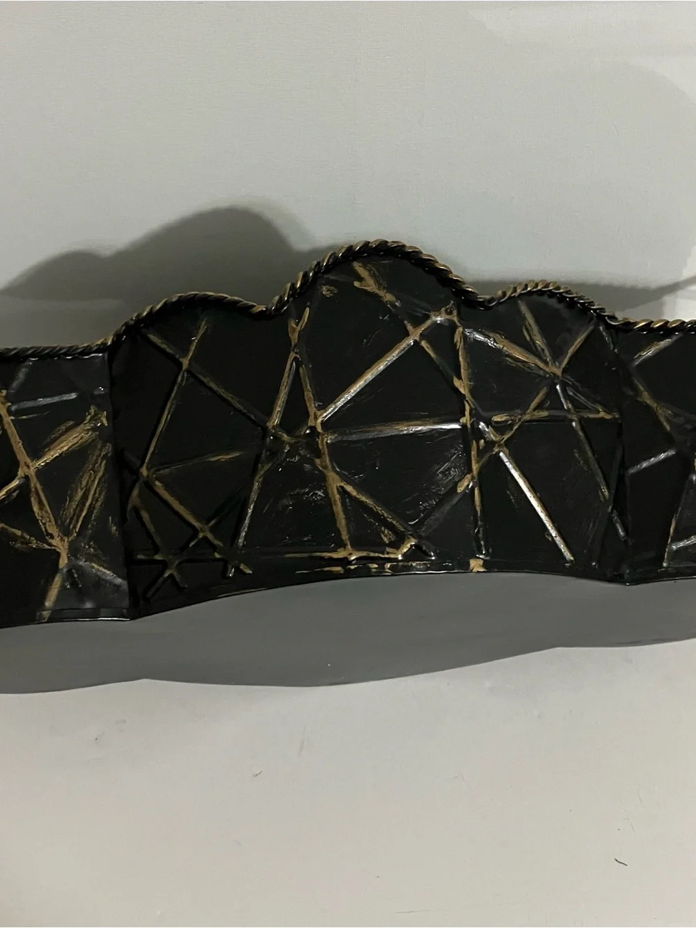 Metal Tray Decorative Black and Gold Scalloped Planter with Spider Web Design